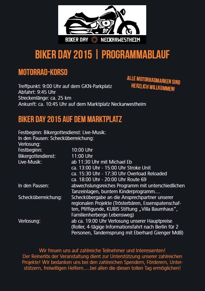 Programmablauf Bikerday 2015